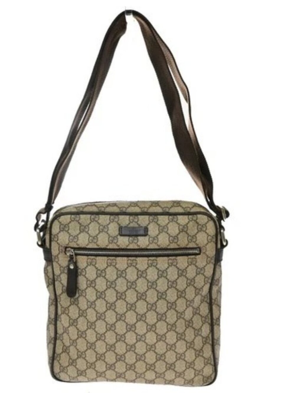GUCCI Logo GG Pattern Shoulder Bag Supreme Leather Brown SHW 62KD755